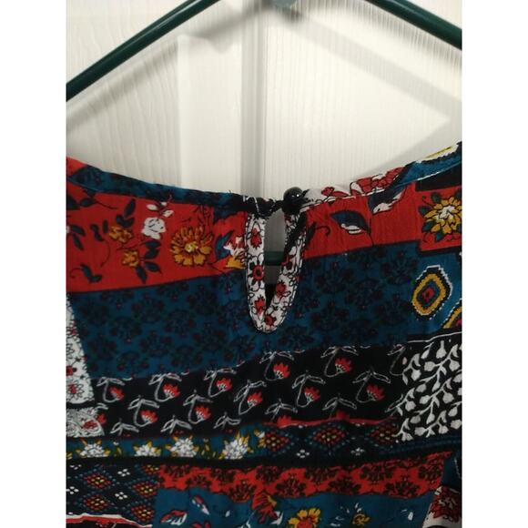 New Direction Woman's XL Blouse Patchwork Floral Boho Chic Flare 3/4 Sleeves - Picture 7 of 9